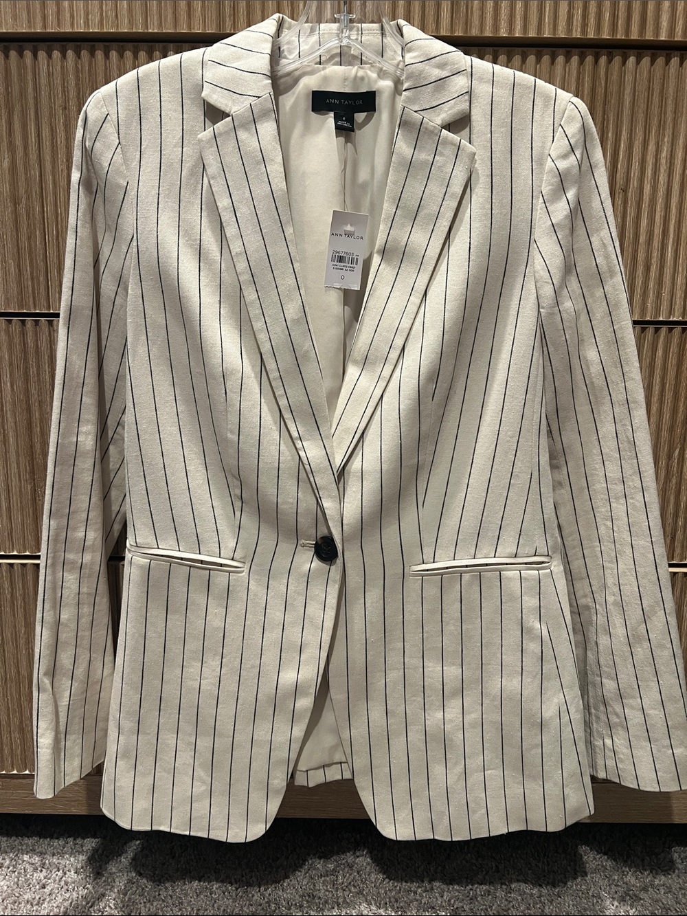 Ann Taylor Cream Blazer with Navy Pinstripes